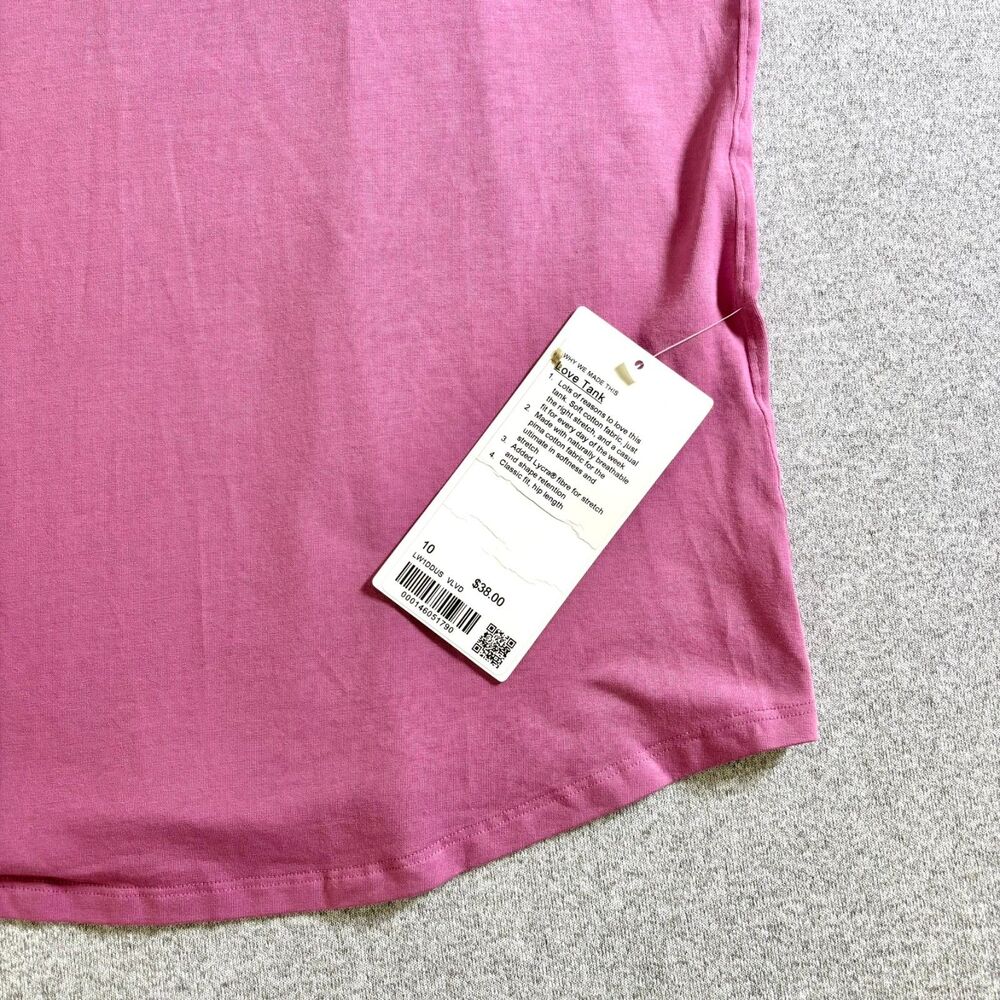 NWT Lululemon Love Tank Top Size 10 Pink Pima Cotton Racerback - Picture 7 of 8